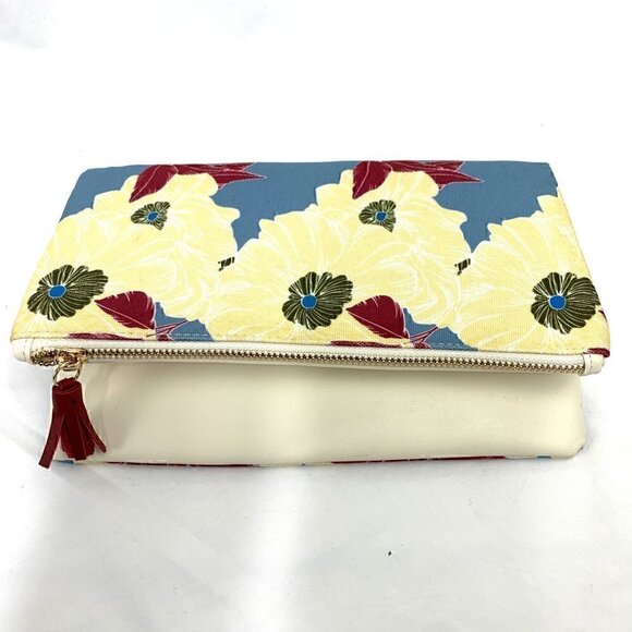 Rachel Pally Leather Trimmed Fold Over Clutch - Cream Multicolor Floral Print - Picture 4 of 13